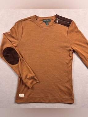 Vtg RALPH LAUREN Jeans Co Top Women PS Faux Suede Elbow Patch Zip Y2K